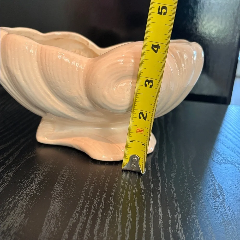 Vintage Peach Ceramic Footed Shell Vase Planter